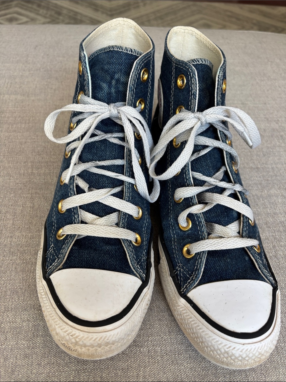 Converse Chuck Taylor Custom Hi Floral Embroidery Sunflower Sneakers in Denim 8 - Picture 8 of 10